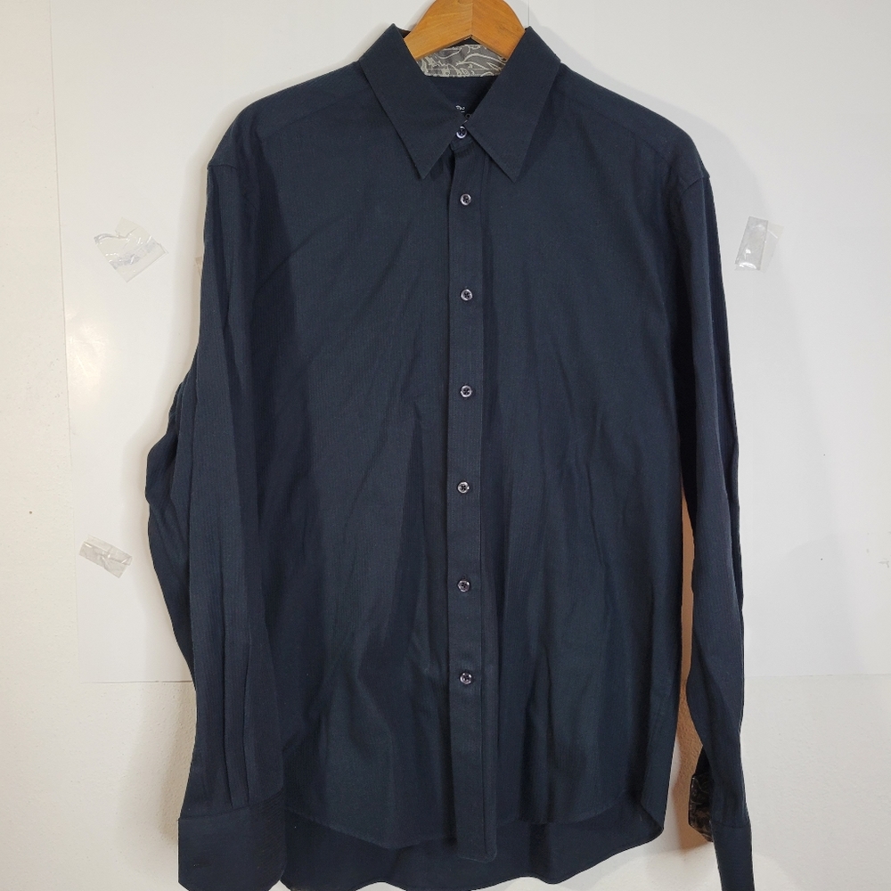 Mens Malibu Cowboy blue on blue stripe LS Button Front Size Large 100% Cotton